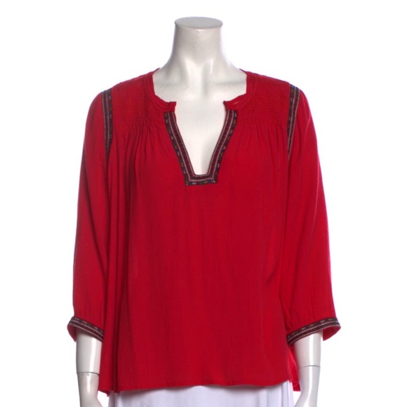 ba&sh Red Boho Blouse with Black Trim - Picture 1 of 6